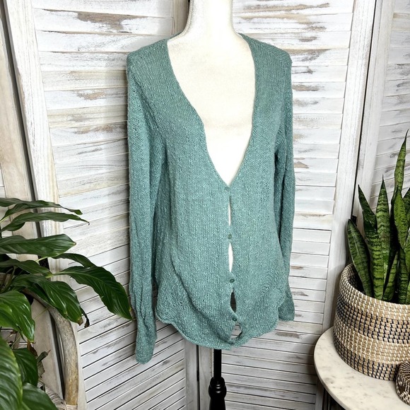 EILEEN FISHER Vintage Women's Knit Cardigan Sweater Button Front Sage Green L - Picture 2 of 11
